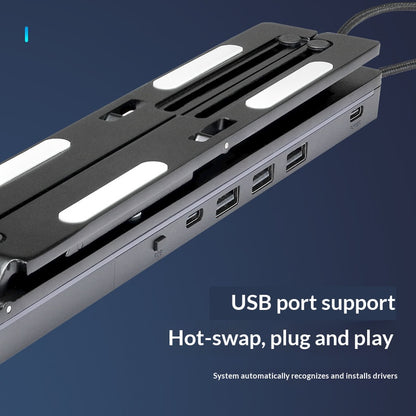 6 Heights Adjustable Laptop Stand with RGB Backlit Aluminum Alloy USB Hub Foldable Notebook Riser Bracket