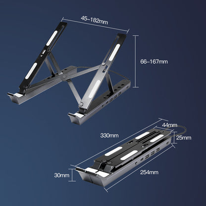 6 Heights Adjustable Laptop Stand with RGB Backlit Aluminum Alloy USB Hub Foldable Notebook Riser Bracket