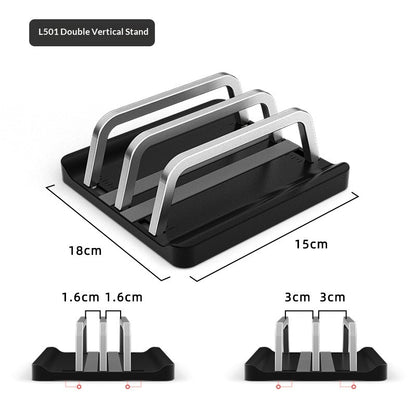 L501 2-Slot Vertical Laptop Stand ABS + Aluminum Alloy Adjustable Desktop Notebook Storage Holder Support