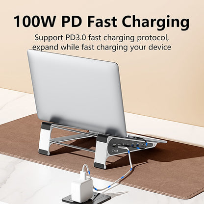 BLUEENDLESS ST708 7 in 1 Laptop Stand Riser Type-C Hub with 4K 60Hz HD + PD 100W + 3 USB 3.0 + TF Card Reader