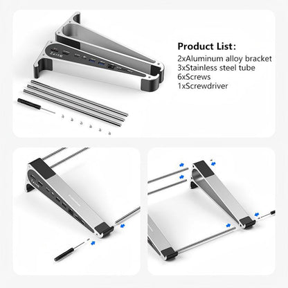 BLUEENDLESS ST708 7 in 1 Laptop Stand Riser Type-C Hub with 4K 60Hz HD + PD 100W + 3 USB 3.0 + TF Card Reader