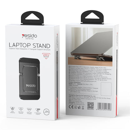 YESIDO LP11 2Pcs Laptop Riser Stand Zinc Alloy Adjustable Height Cooling Stand for Notebook Triangular Support
