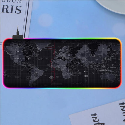 World Map Pattern RGB Luminous Mouse Pad Large Gaming Keyboard Mouse Mat Non-slip Desk Mat 800 x 300mm