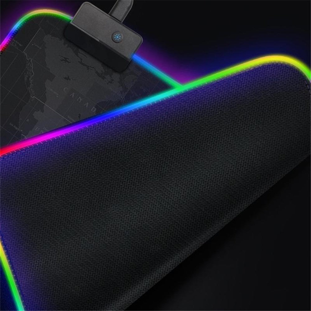 World Map Pattern RGB Luminous Mouse Pad Large Gaming Keyboard Mouse Mat Non-slip Desk Mat 800 x 300mm