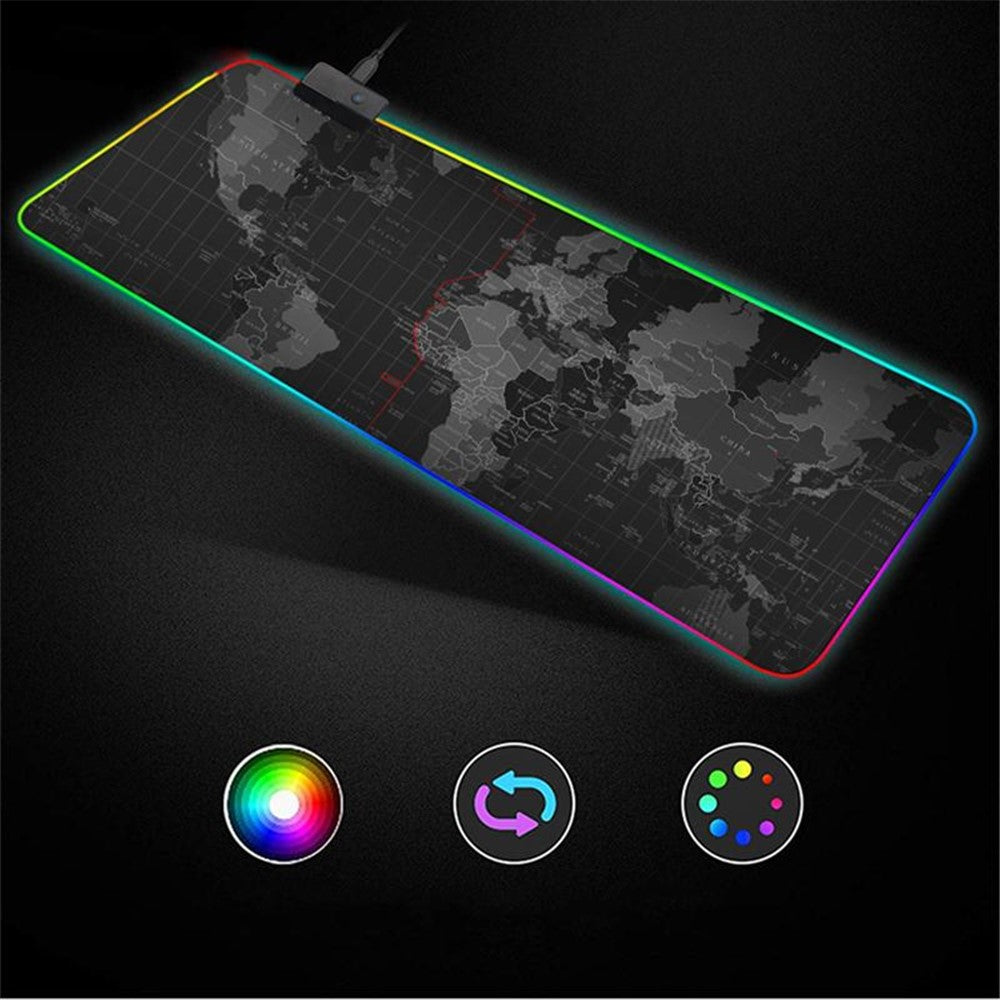 World Map Pattern RGB Luminous Mouse Pad Large Gaming Keyboard Mouse Mat Non-slip Desk Mat 800 x 300mm