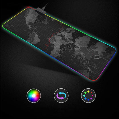 World Map Pattern RGB Luminous Mouse Pad Large Gaming Keyboard Mouse Mat Non-slip Desk Mat 800 x 300mm