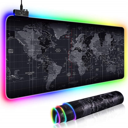 World Map Pattern RGB Luminous Mouse Pad Large Gaming Keyboard Mouse Mat Non-slip Desk Mat 800 x 300mm