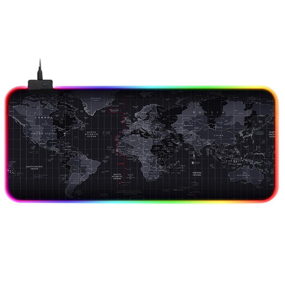 World Map Pattern RGB Luminous Mouse Pad Large Gaming Keyboard Mouse Mat Non-slip Desk Mat 800 x 300mm