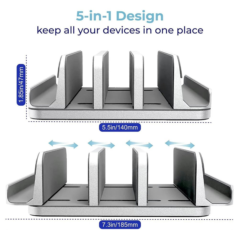 N17-5 Adjustable Laptop Tablet Stand 5 Slots Aluminum Alloy Space Saving Desktop Bracket