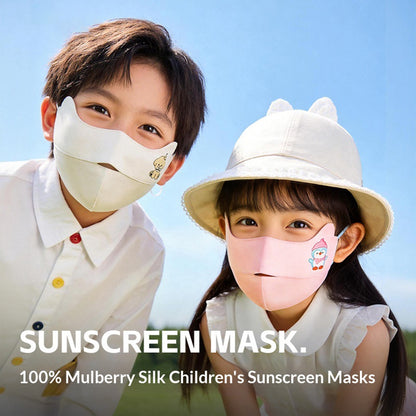 Cartoon Animal Pattern Mulberry Silk Face Mask for Children UPF50+ UV Protection Breathable Summer Face Cover