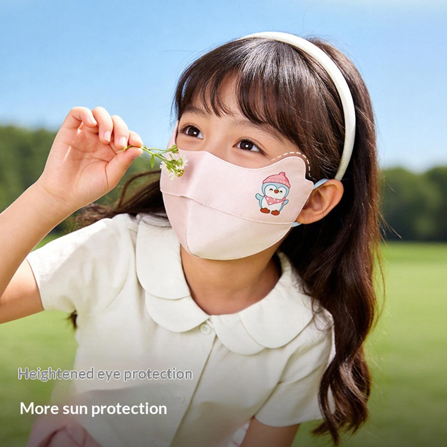 Cartoon Animal Pattern Mulberry Silk Face Mask for Children UPF50+ UV Protection Breathable Summer Face Cover
