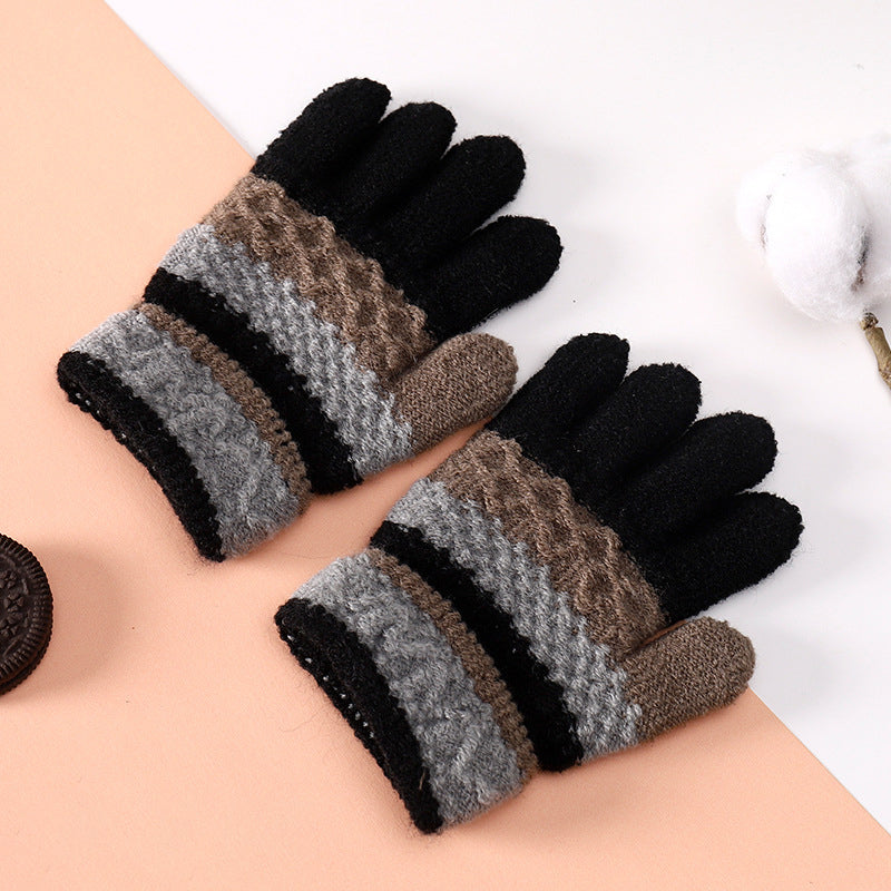 1 Pair Knitted Gloves for 3-6 Years Kids Striped Full Fingers Knitted Warm Gloves Winter Mittens