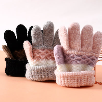 1 Pair Knitted Gloves for 3-6 Years Kids Striped Full Fingers Knitted Warm Gloves Winter Mittens