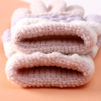 1 Pair Knitted Gloves for 3-6 Years Kids Striped Full Fingers Knitted Warm Gloves Winter Mittens