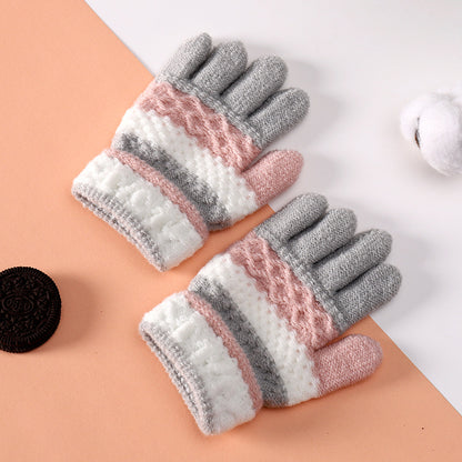 1 Pair Knitted Gloves for 3-6 Years Kids Striped Full Fingers Knitted Warm Gloves Winter Mittens