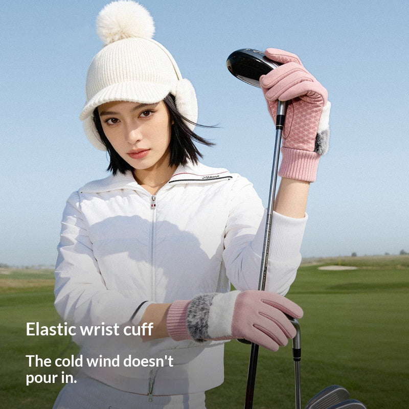 DY61 1 Pair Warm Fleece Lined Winter Golf Gloves Anti Slip Touchscreen Driving Gloves for Women