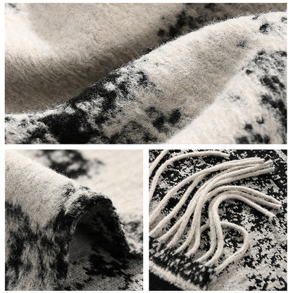 DWJ60 Ethnic Ink Painting Shawl Cape Multi-purpose Women Scarf with Tassels for Autumn Winter