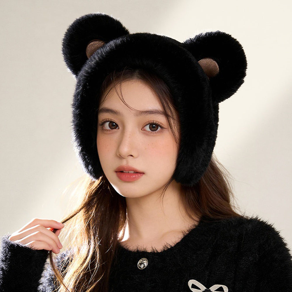 DEZ56 Cute Bear Ears Design Winter Earmuffs for Women Outdoor Windproof Ear Warmers