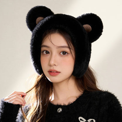 DEZ56 Cute Bear Ears Design Winter Earmuffs for Women Outdoor Windproof Ear Warmers