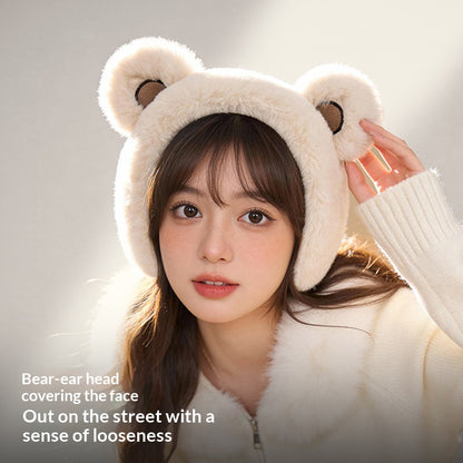 DEZ56 Cute Bear Ears Design Winter Earmuffs for Women Outdoor Windproof Ear Warmers
