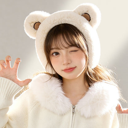 DEZ56 Cute Bear Ears Design Winter Earmuffs for Women Outdoor Windproof Ear Warmers