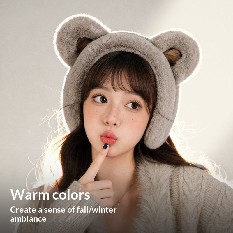 DEZ56 Cute Bear Ears Design Winter Earmuffs for Women Outdoor Windproof Ear Warmers
