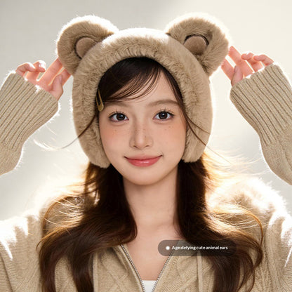 DEZ56 Cute Bear Ears Design Winter Earmuffs for Women Outdoor Windproof Ear Warmers