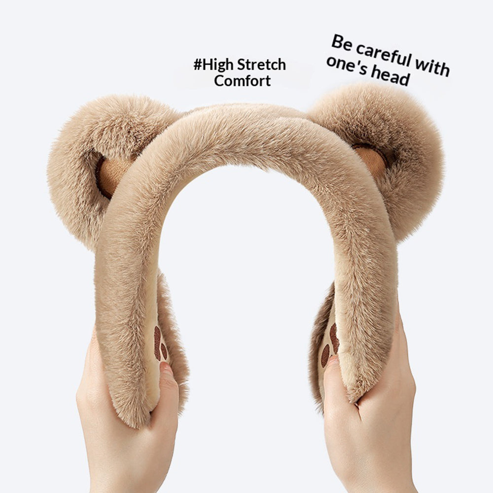 DEZ56 Cute Bear Ears Design Winter Earmuffs for Women Outdoor Windproof Ear Warmers