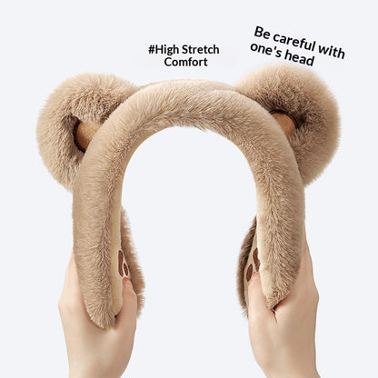 DEZ56 Cute Bear Ears Design Winter Earmuffs for Women Outdoor Windproof Ear Warmers