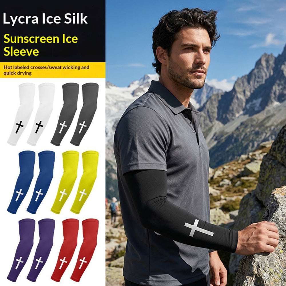 Cross Pattern Summer Cooling Arm Sleeves UPF50+ UV Protection Milk Silk Arm Covers for Outdoor Sports Cycling