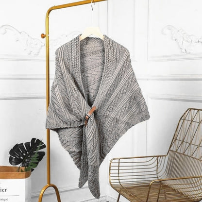 Solid Color Triangle Shawl Cape for Women Fashion Knitted Scarf Wrap with Leather Buckle