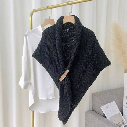 Solid Color Triangle Shawl Cape for Women Fashion Knitted Scarf Wrap with Leather Buckle