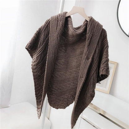 Solid Color Triangle Shawl Cape for Women Fashion Knitted Scarf Wrap with Leather Buckle