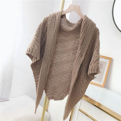 Solid Color Triangle Shawl Cape for Women Fashion Knitted Scarf Wrap with Leather Buckle