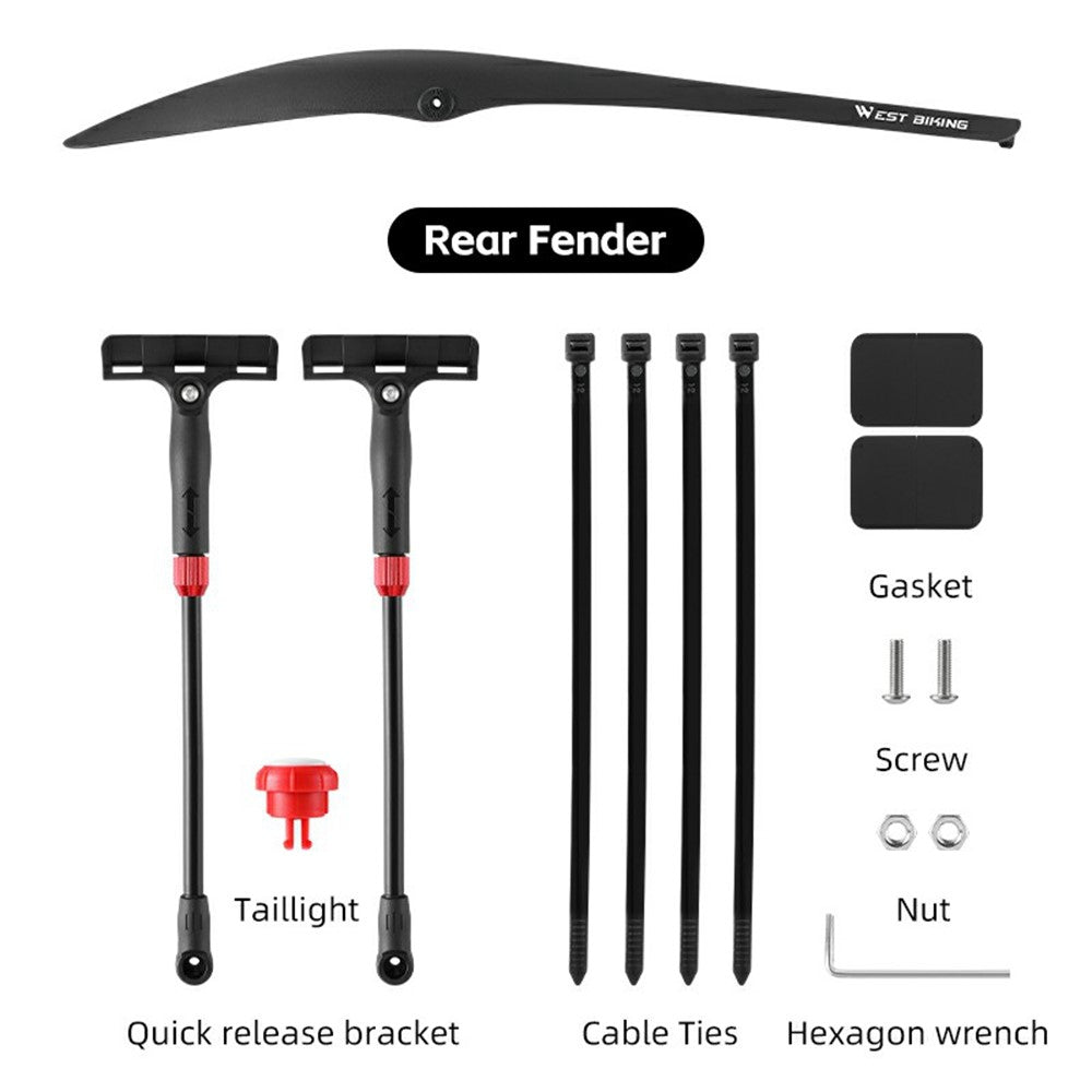 WEST BIKING YP0714030 Road Bike Rear Fender PP Quick Release Bicycle Mudguard with Tail Light