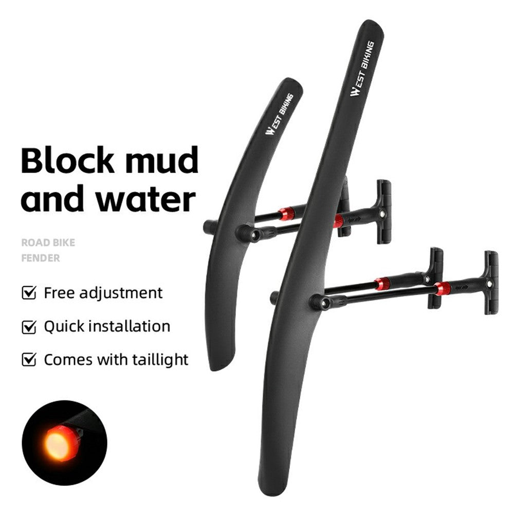 WEST BIKING YP0714030 Road Bike Rear Fender PP Quick Release Bicycle Mudguard with Tail Light