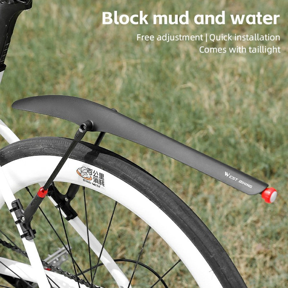 WEST BIKING YP0714030 Road Bike Rear Fender PP Quick Release Bicycle Mudguard with Tail Light