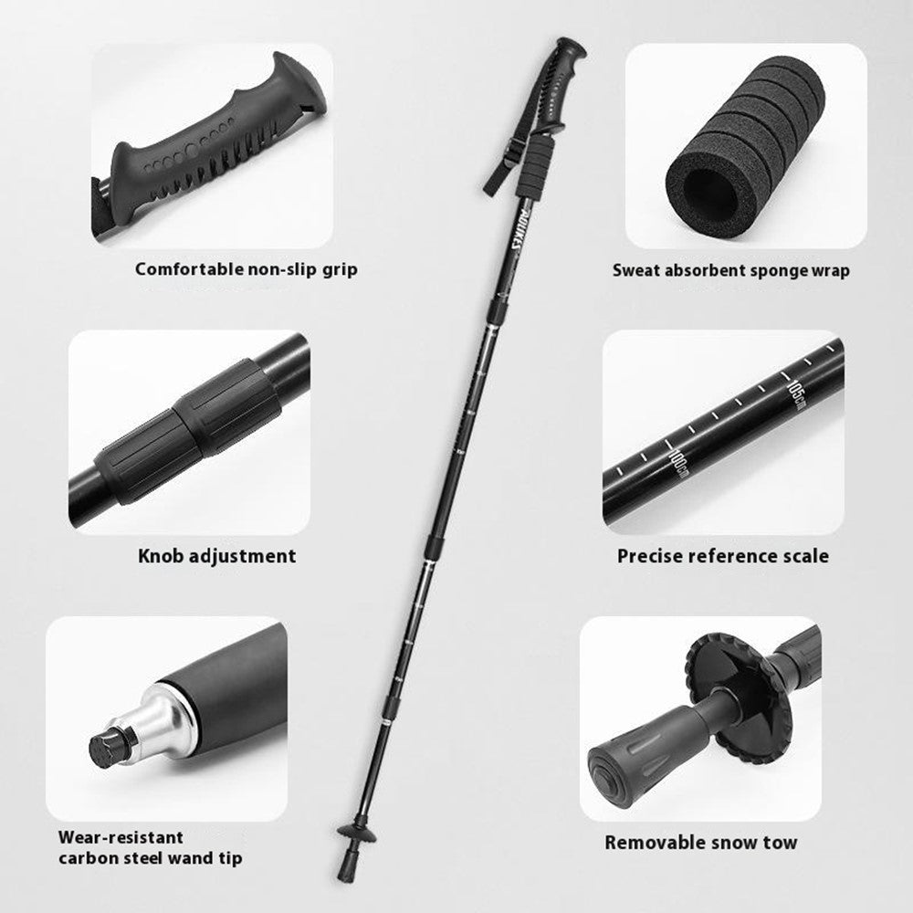 AOLIKES 3401 Lightweight Aluminum Alloy Trekking Pole 4 Sections Adjustable Hiking Stick