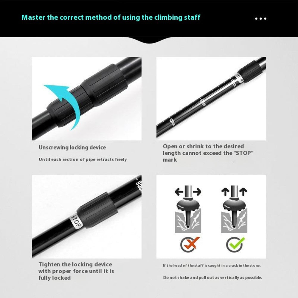 AOLIKES 3401 Lightweight Aluminum Alloy Trekking Pole 4 Sections Adjustable Hiking Stick