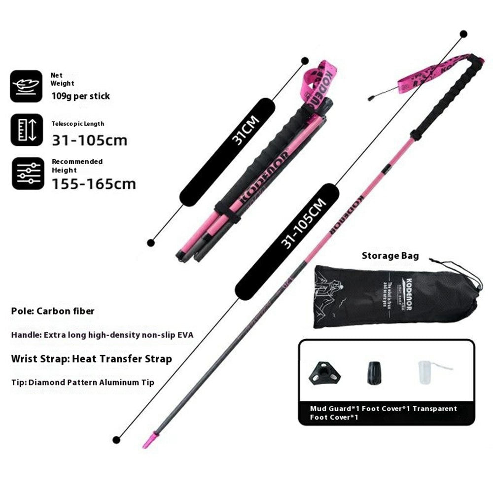 KODENOR 1Pc 105cm 3K Carbon Fiber Ultralight 4-Section Foldable Trekking Pole for Mountaineering Hiking Walking Stick