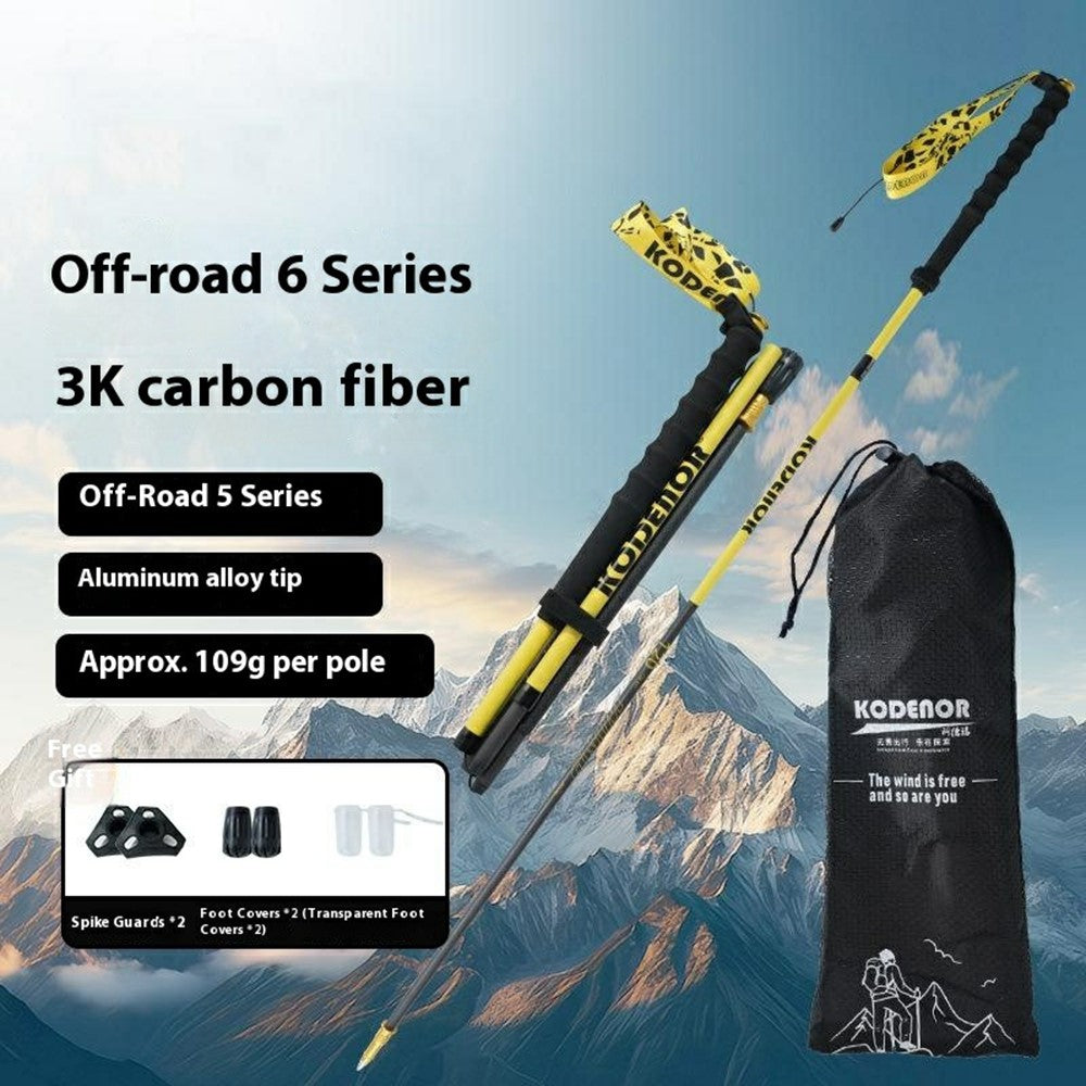 KODENOR 1Pc 110cm 3K Carbon Fiber Ultralight 4-Section Foldable Trekking Pole for Mountaineering Hiking Walking Stick