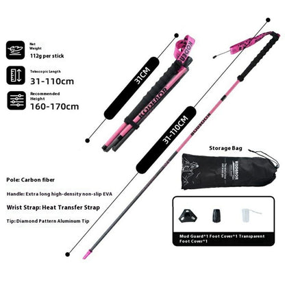 KODENOR 1Pc 110cm 3K Carbon Fiber Ultralight 4-Section Foldable Trekking Pole for Mountaineering Hiking Walking Stick