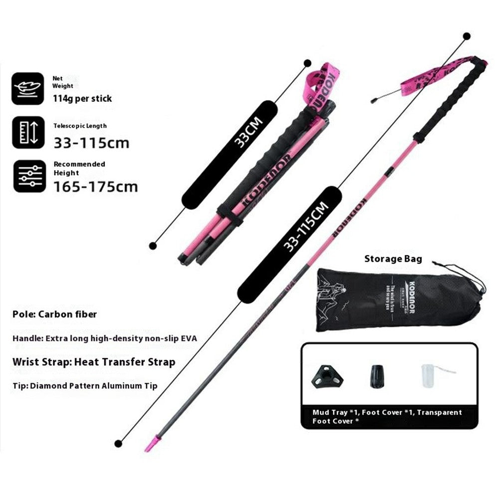 KODENOR 1Pc 115cm 3K Carbon Fiber Ultralight 4-Section Foldable Trekking Pole for Mountaineering Hiking Walking Stick