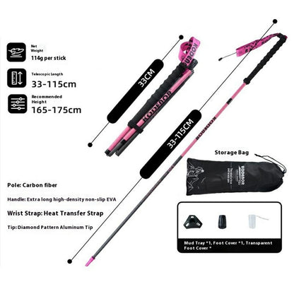 KODENOR 1Pc 115cm 3K Carbon Fiber Ultralight 4-Section Foldable Trekking Pole for Mountaineering Hiking Walking Stick