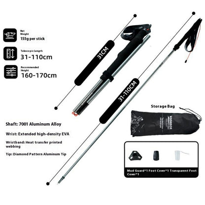 KODENOR 1Pc 110cm Quick Lock Trekking Pole for Outdoor Hiking Aluminum Alloy Foldable Walking Stick