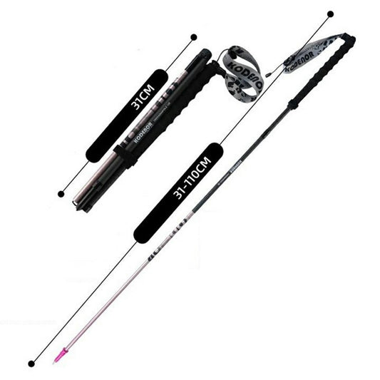 KODENOR 1Pc 110cm Trekking Pole Carbon Fiber + Aluminum Alloy Ultra Light 4-Section Foldable Hiking Stick