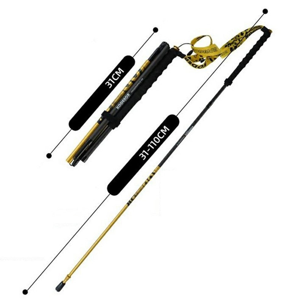 KODENOR 1Pc 110cm Trekking Pole Carbon Fiber + Aluminum Alloy Ultra Light 4-Section Foldable Hiking Stick