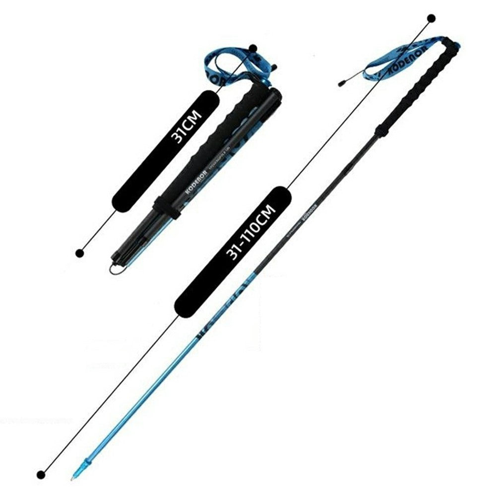 KODENOR 1Pc 110cm Trekking Pole Carbon Fiber + Aluminum Alloy Ultra Light 4-Section Foldable Hiking Stick
