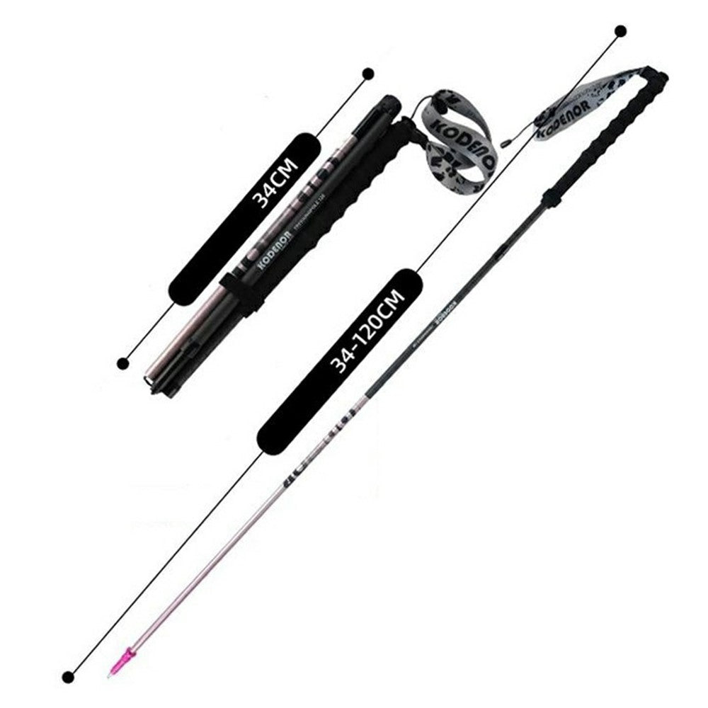 KODENOR 1Pc 120cm Trekking Pole Carbon Fiber + Aluminum Alloy Ultra Light 4-Section Foldable Hiking Stick