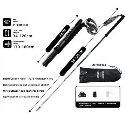 KODENOR 1Pc 120cm Trekking Pole Carbon Fiber + Aluminum Alloy Ultra Light 4-Section Foldable Hiking Stick